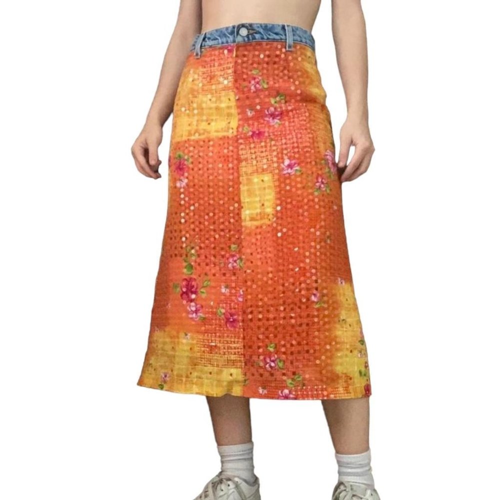 Upcycled unique skirt by Ruth made from vintage materials.